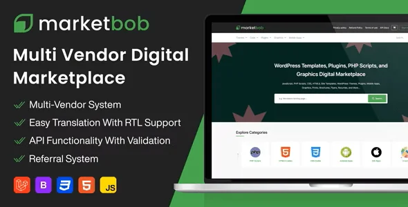 Marketbob – Multi-Vendor Digital Marketplace Codecanyon Clone website