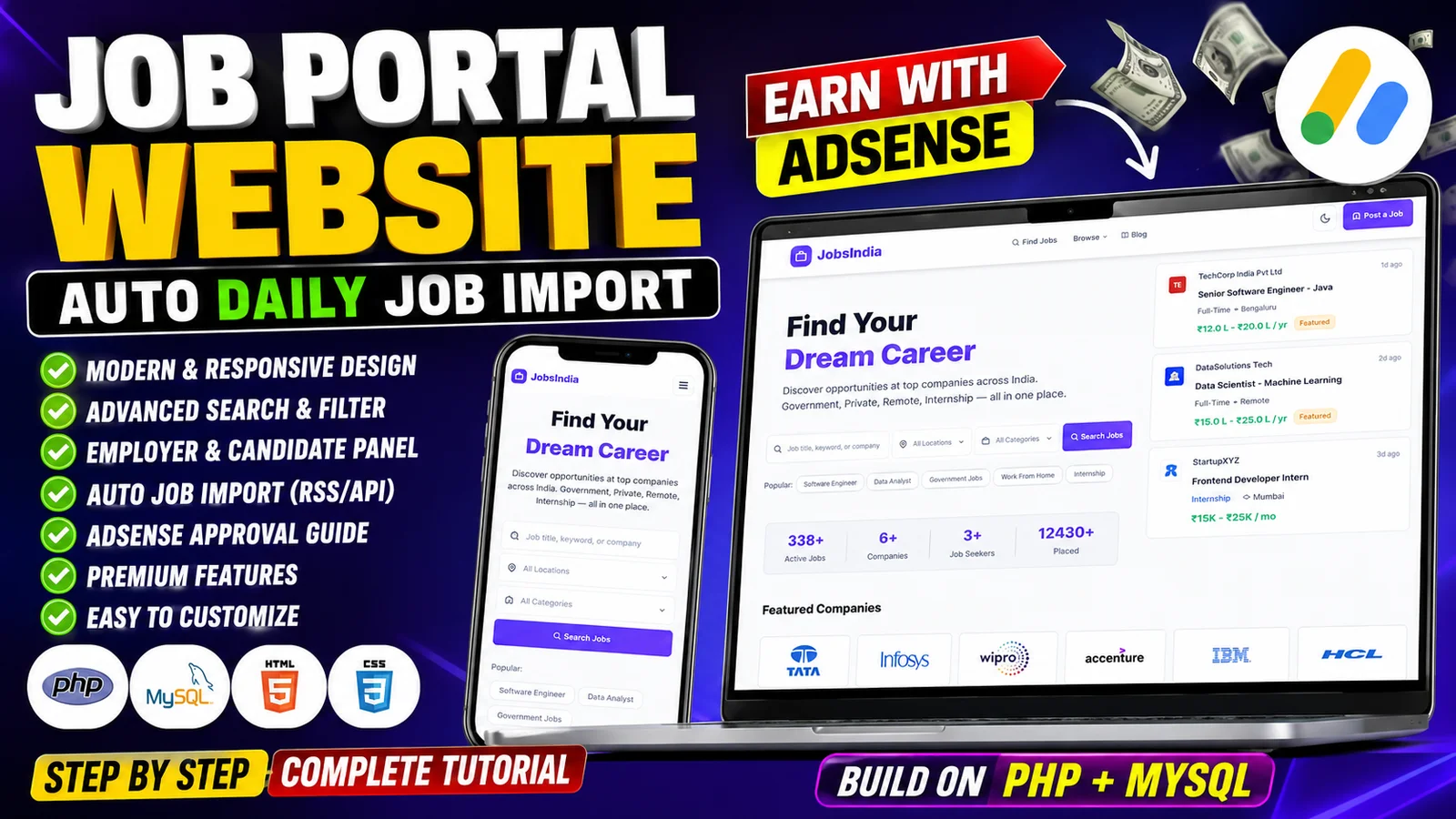 JobsIndia – Complete Job Portal Website Source Code with Auto Job Import, AdSense Ready, Employer & Candidate Panel (PHP + MySQL)